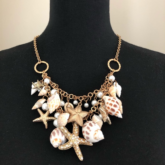 Double Strand Starfish Seashell Pearl Necklace - Picture 1 of 4